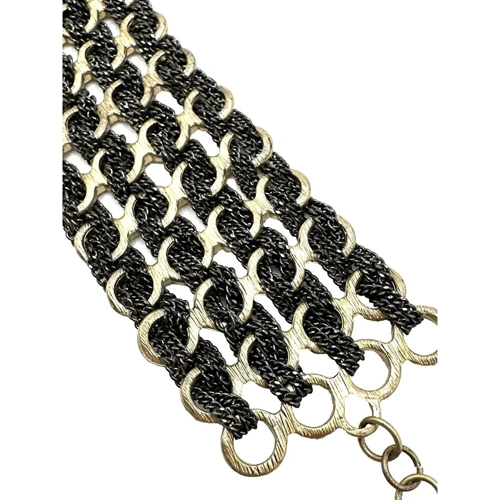 Banana Republic Chain Link Bracelet Black Woven Mesh Gold Tone Accent 7 1/4